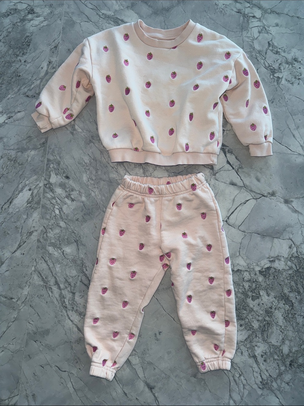 Zara Light Pink Strawberry Embroidered Sweatshirt